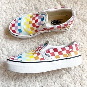 Vans Kids Slip On Rainbow Checkerboard Skate Sneakers Size 13